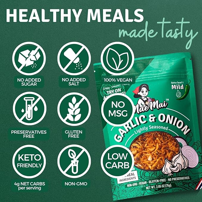 MaeMai MILD Spice - Non-Oily Chili Crisp Topper Rice Seasoning Ramen Topper Furikake | Umami Onion &amp Garlic Flakes | 2.65oz (75g)