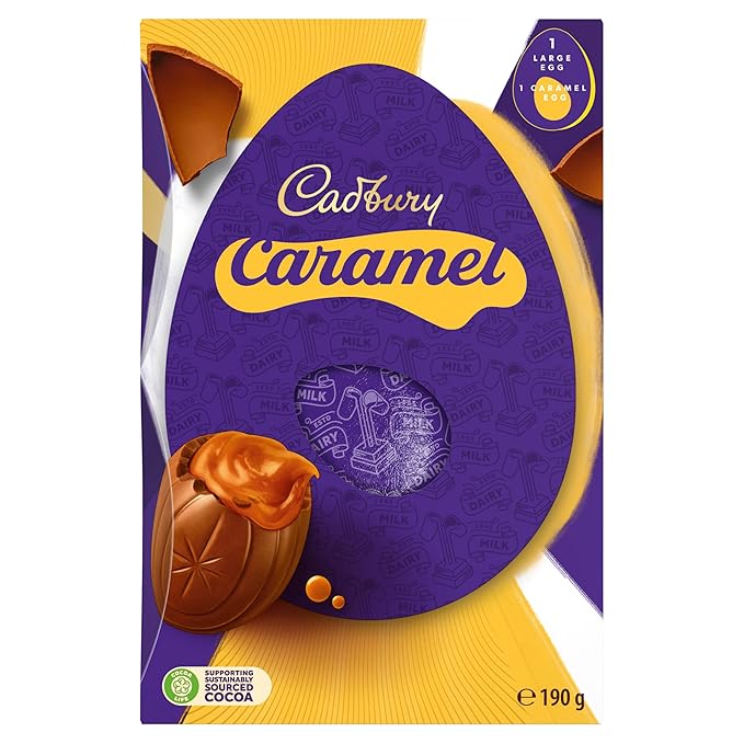 Cadbury Dairy Milk Caramel Chocolate Easter Egg Includes 1 Large Chocolate Shell and 1 Caramel Egg Gift for Easter 190 g (Pack of 1)