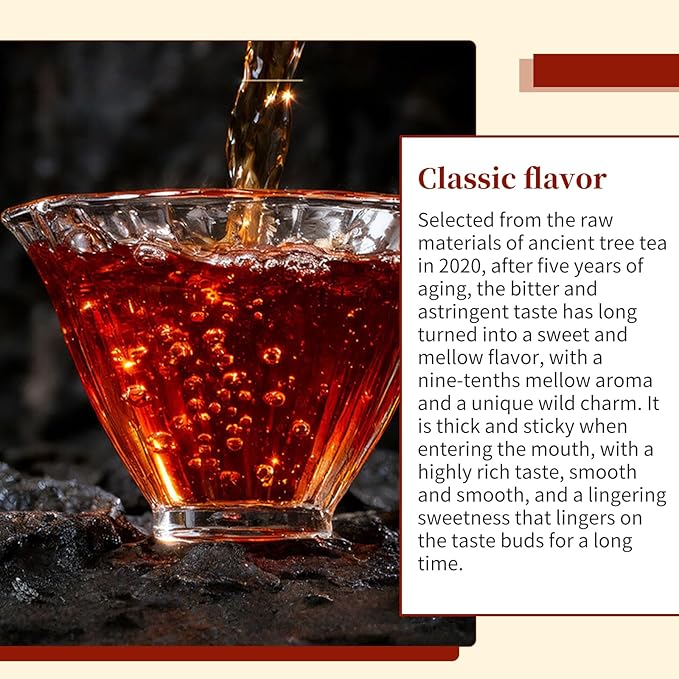 XIXICHA Classic Premium Pu-erh Tea Brick Grade AAA Produced in 2020 Aged Ripe Pu 'er Ancient tree Pu 'er tea Cake Worth collecting Produced in MenghaiYunnan 500g/17.64oz（250g*2）Additive-free Chinese