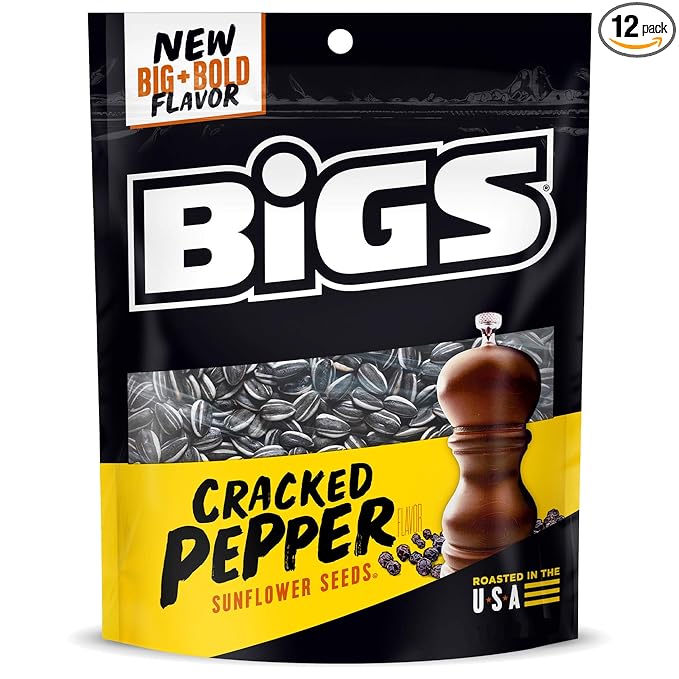 BIGS Sunflower Seeds Cracked Pepper Flavor Easter Basket Stuffer for Sports Fans 5.35 oz. (Pack of 12)
