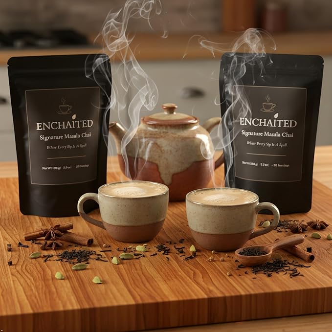 ENCHAITED Authentic Masala Chai Loose Leaf Tea - 200g Double Pack | Makes 40 to 80+ Cups | Premium Assam Black Tea with 7 Real Indian Spices | Traditional Indian Chai Tea | Natural Caffeine