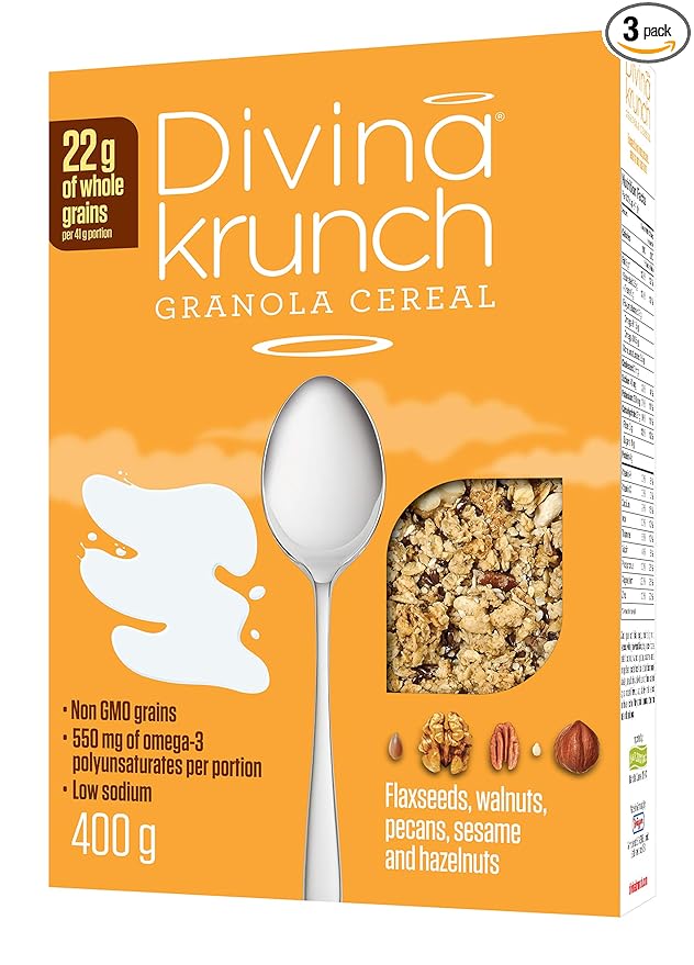 Divina Krunch Granola Cereal Pack of 3 NON-GMO CEREAL (Omega Nuts &amp Seeds Granola)