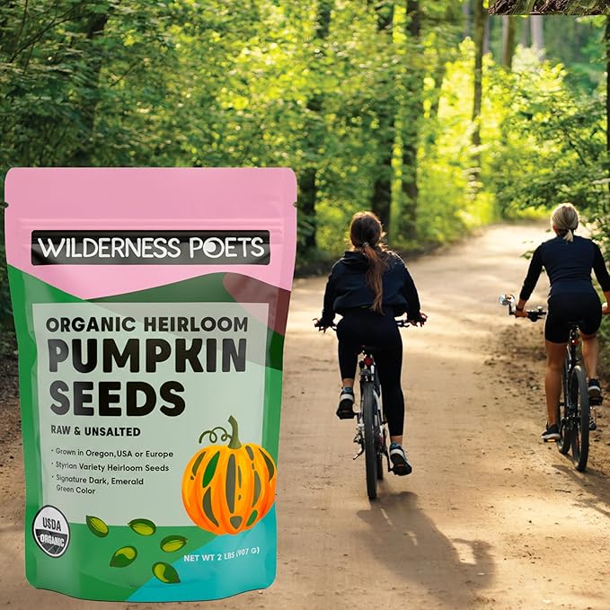 Wilderness Poets Organic Heirloom Pumpkin Seeds - Styrian Variety No Shells Naturally Hulless. Unsalted Bulk Size Grown in Oregon USA or Europe (32 Ounce - 2 Pound)