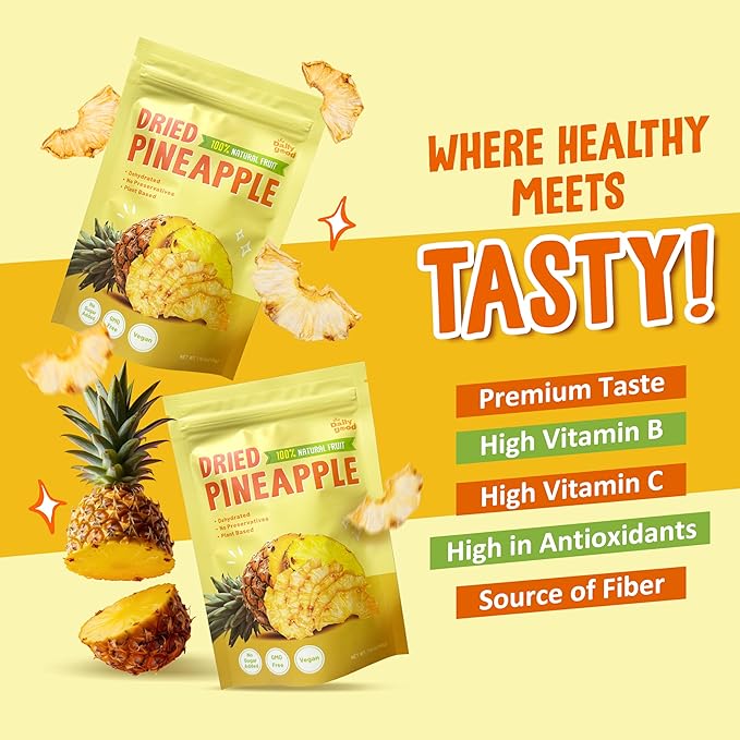 The Daily Good Soft-Dried Pineapple Slices | All Natural Superfood Snacks for Adults &amp Kids | Healthy Soft and Chewy | No Sugar Added or Preservatives Gluten Free Vegan (1.41 oz Pack of 3)