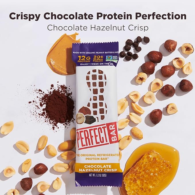 Perfect Bar Original Refrigerated Protein Bar Chocolate Hazelnut Crisp 2.3 Ounce Bars 8 Count (Pack of 3)