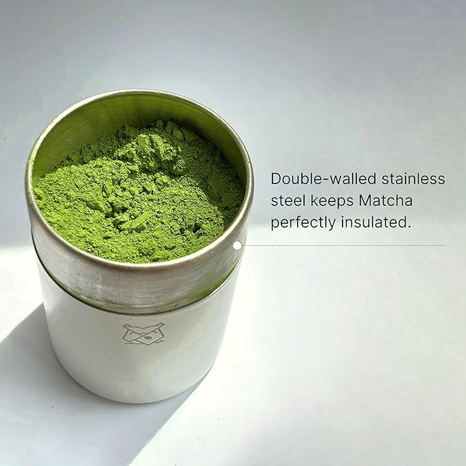 FKRŌ Ami Matcha Canister – Airtight Double-Seal Stainless Steel Tea &amp Coffee Storage Tin for Matcha Powder Loose Tea &amp Spices