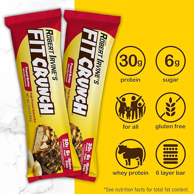 FITCRUNCH Full Size Protein Bars 6-Layer Baked Bar 6g of Sugar Gluten Free &amp Soft Cake Core (12 Bars Variety Pack)