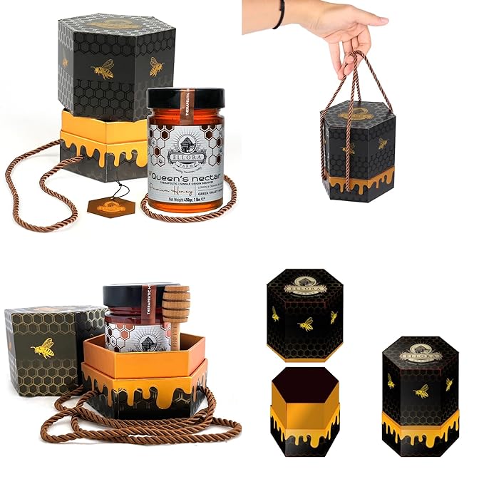 Ellora Farms Organic Honey Wild Thyme Raw Honey Greek Unfiltered Preservative and Additive Free Paris and Dubai Gold Awards Winner Gift Pack with Dipper - 450 g