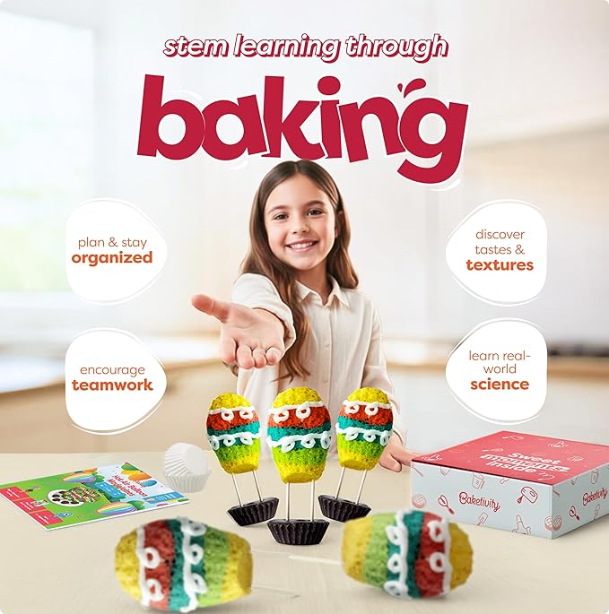 Hot Air Balloon Madeleines Kids Baking Kit STEM Learning Activity Pre-Measured Ingredients Silicone Madeleine Mold Colorful Batter &amp Icing Decorating Set Educational Recipe Book for Fun Family Bak