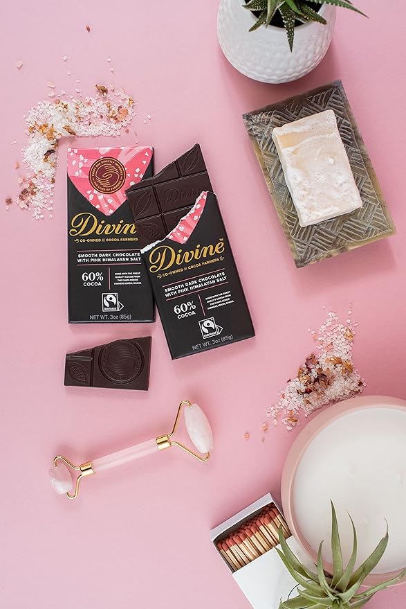 Divine Chocolate Bars - 60% Dark Chocolate with Pink Himalayan Salt - Made with Fairtrade Cocoa Natural Ingredients No Artificial Flavors | 3oz. Bars (12 Pack)