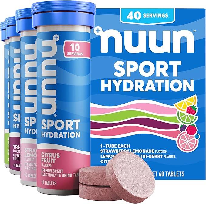 Nuun Sport Electrolyte Tablets with Magnesium Calcium Potassium Chloride &amp Sodium Gluten Free &amp Vegan Mixed Flavor 4 Pack (40 Servings Total)