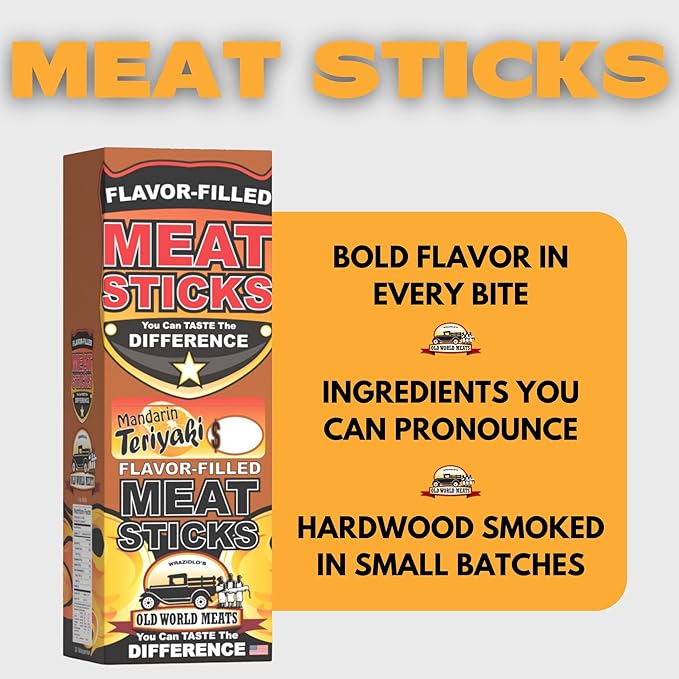 Old World Meats Meat Sticks 110 Calories Keto Low Carb 1g Sugar Fuelings 20 Pack 1 ounce sticks (Mandarin Teriyaki)