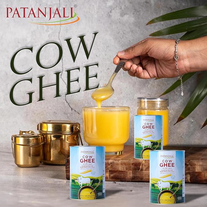 Patanjali Grass Fed Cow Ghee 1Lt- Energy Infused Low in Lactose Low in Casein Non-GMO Vegetarian Gluten free Keto and Paleo friendly.