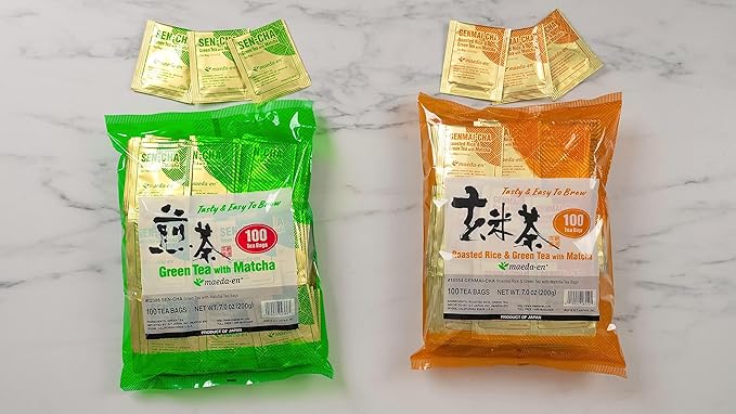 MAEDA-EN Sen-cha with Matcha Green 200 Tea Bags Powder Japanese Origin Green Tea Leaves Individually Wrapped Teabags 02386 2pk
