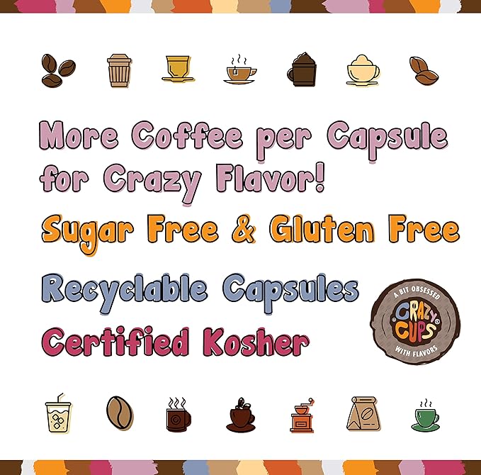 Crazy Cups Flavored Coffee Pods Berries &amp Cream Single Serve Keurig K Cups Machines Hot or Iced &amp Medium Roast Coffee in Recyclable Pods (88 CountPack of 4)