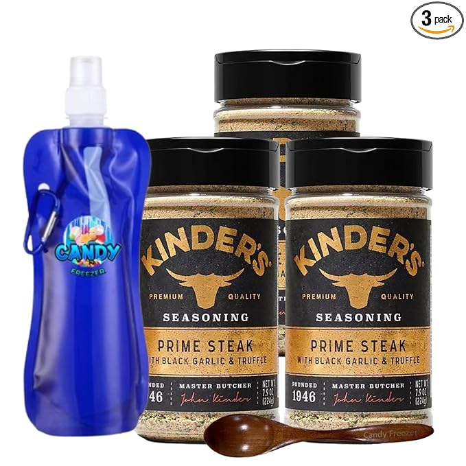 Kinder’s Seasoning – Three (3) 5 oz Bottles – Gourmet Steakhouse Rub for Grilling &amp Roasting – No MSG Gluten-Free Non-GMO – Includes Collapsible Bottle &amp Wooden Spoon (Total 15 oz) ( Prime S
