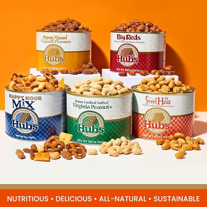 Hubs Peanuts Premium Virginia Nuts - Irresistible Crunch &amp Flavored Nuts - Non-GMO Gluten Free - Peanuts from Top 1% Crop - Reusable Tin - Perfect Snack for Any Occasion (Sweet Heat)