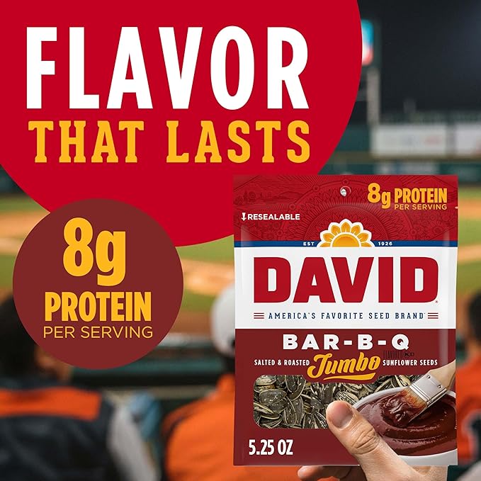 DAVID SEEDS Roasted and Salted Bar-B-Q Jumbo Sunflower Seeds 5.25 oz 12 Pack
