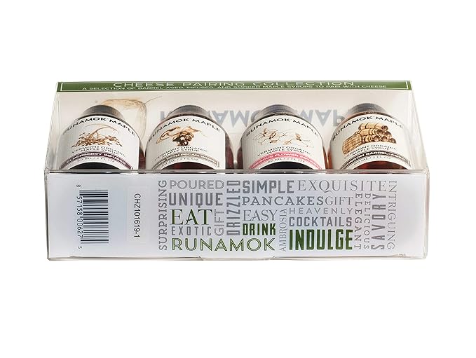 Runamok Organic Vermont Maple Syrup Sampler | Cheese Pairing Collection | 2 oz (4 count) | 60mL | Barrel-aged Infused and Smoked Organic Maple Syrup Varieties
