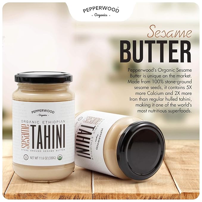 Pepperwood Organic Stone-Ground Ethiopian Sesame Tahini Paste Hulled Unsalted Non-GMO Gluten-Free Kosher Vegan USDA Organic Peanut-Free 6.6lb Bucket