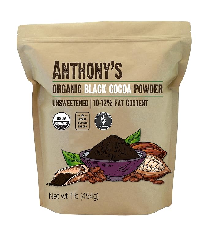 Anthony's Organic Black Cocoa Powder 1 lb Unsweetened Dutch Processed Gluten Free Non GMO