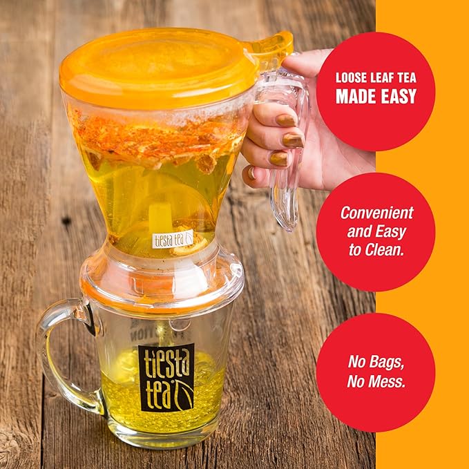 Tiesta Tea - Brewmaster and Cozy Fireside Tea Gift Set Non-Caffeinated Loose Leaf Holiday Tea Blends with Infuser Includes 16oz Tea Infuser &amp 2 Refillable Tins Fireside Spice &amp Peppermint C