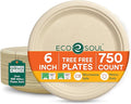 ECO SOUL 6 Inch Compostable Disposable Paper Plates [750 Pack] Food Safe 100% Virgin Bagasse Pulp Heavy Duty Microwave Safe Small Round Dessert Appetizer Plate for Party Picnic &amp BBQ (Brown)