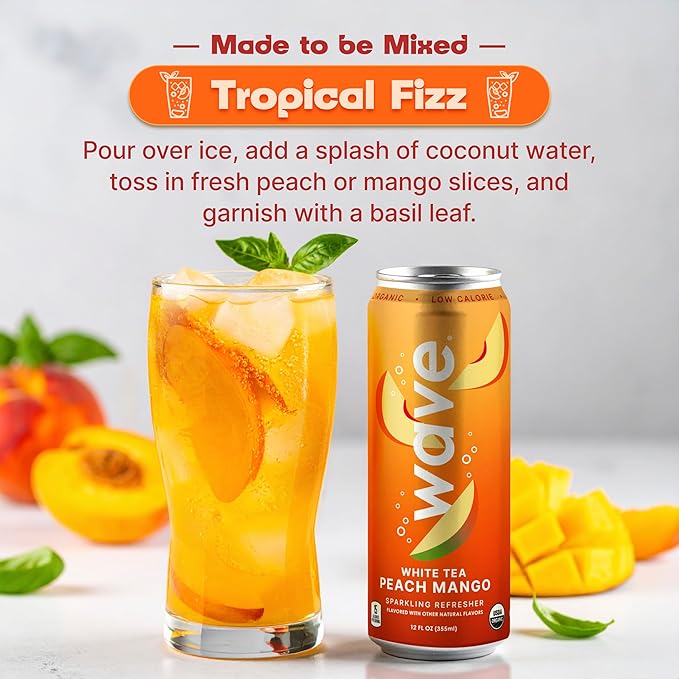 WAVE Sparkling Refreshers | Sparkling Juice | Organic Hydration | Low Calorie Drink | Lightly Carbonated Soda Alternative | No Added Sugar No Preservatives or Artificial Ingredients |12 Pack (White T