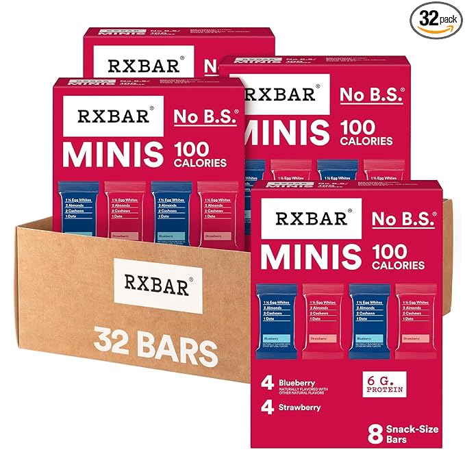 RXBAR Minis Protein Bars 6g Protein Gluten Free Snacks Variety Pack (4 Boxes 32 Count)
