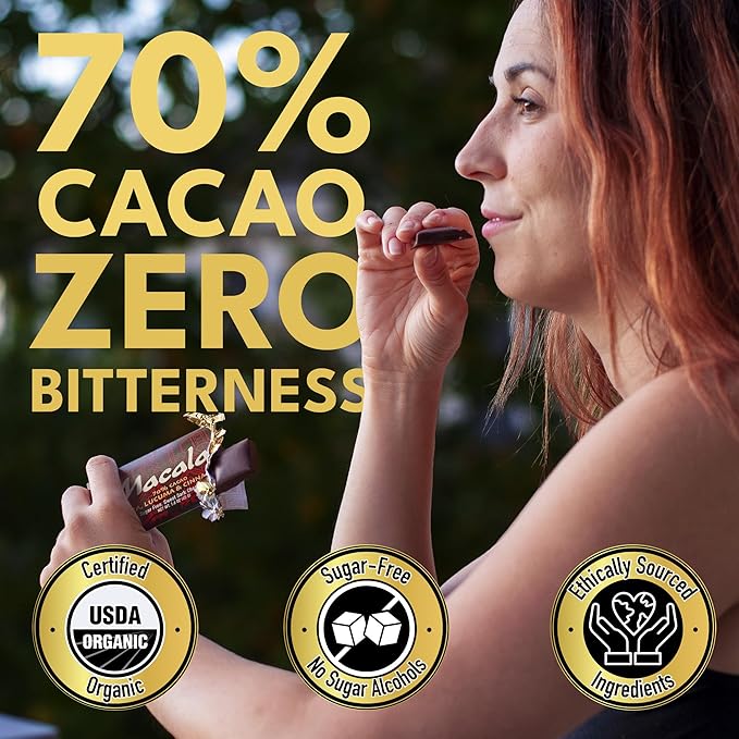Macalat Original Sugar-Free Sweet Dark Chocolate 70% Peruvian Organic Cacao Bar with Lucuma and Cinnamon Sweetened with Allulose and Monkfruit Chocolate Bar Vegan Non-GMO 1.5 oz