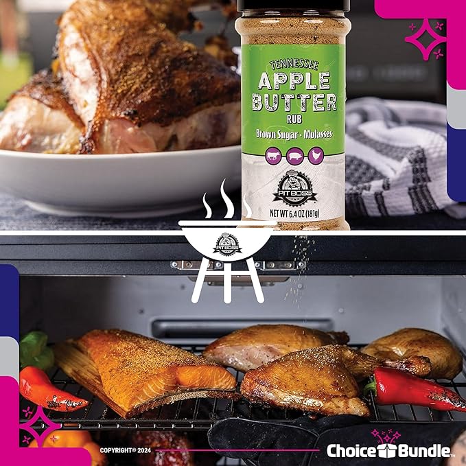 Pit Boss Tennessee Apple Butter Premium BBQ Barbecue Mixed Seasoning Spice &amp Rub 2 pk Choice Bundle (12.8 oz) + Guide &amp Keychain Bottle Opener (4 Items)!