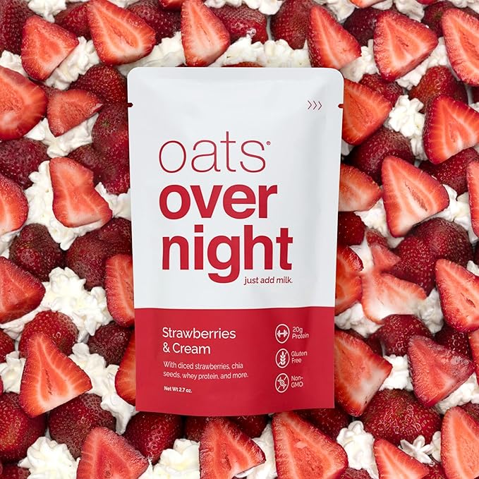 Oats Overnight Strawberries &amp Cream 8 Pack + BlenderBottle &amp Blueberry Cobbler 8 Pack - 20g Protein High Fiber Breakfast Shake - Gluten Free Non GMO Oatmeal