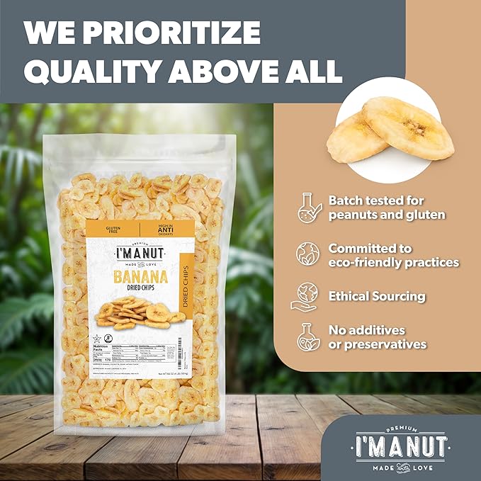 Premium Dried Banana Chips 48oz | Non-GMO Batch Tested Gluten &amp Peanut Free | Ethically Sourced for Guilt-Free Snacking | Fresh Crispy &amp Sweetened for Delicious Flavor