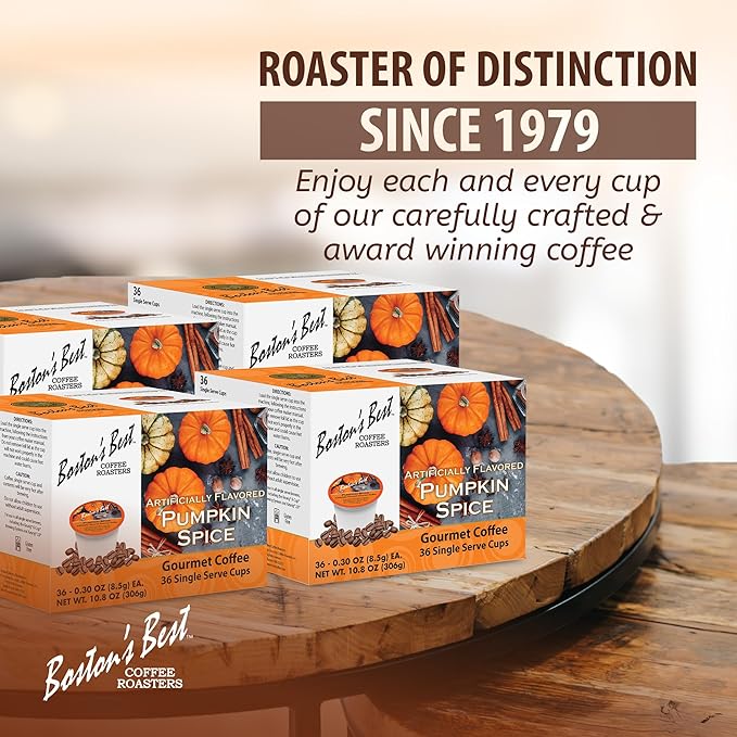 Boston’s Best - Fall-Inspired Pumpkin Spice Coffee Medium Roast Flavored Gourmet Flavour Compatible with Keurig Coffee Maker 1 Count (144 Single Serve Cups)