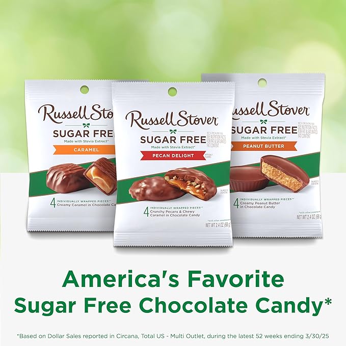 RUSSELL STOVER Sugar Free Pecan Delight Chocolate Candy 2.4 oz. bag (Pack of 10)