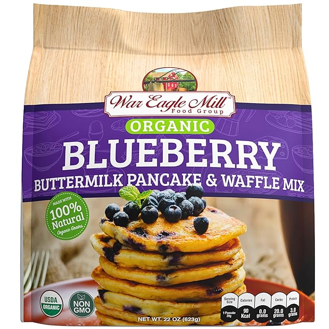 War Eagle Mill Organic Blueberry Buttermilk Pancake &amp Waffle Mix 22 oz Bag (Pack of 2)