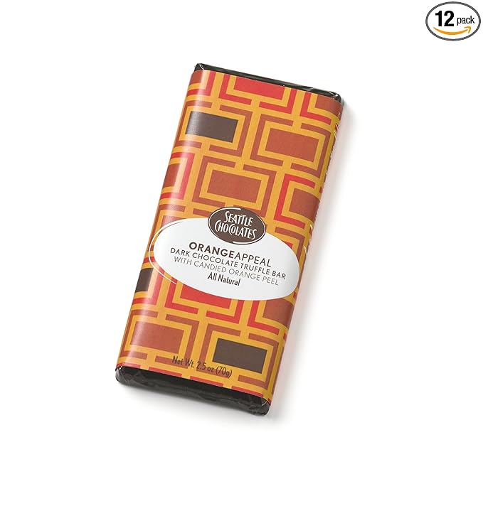 Seattle Chocolates Orange Appeal Dark Chocolate Truffle Bar 2.5-Ounce Bars (Pack of 12)