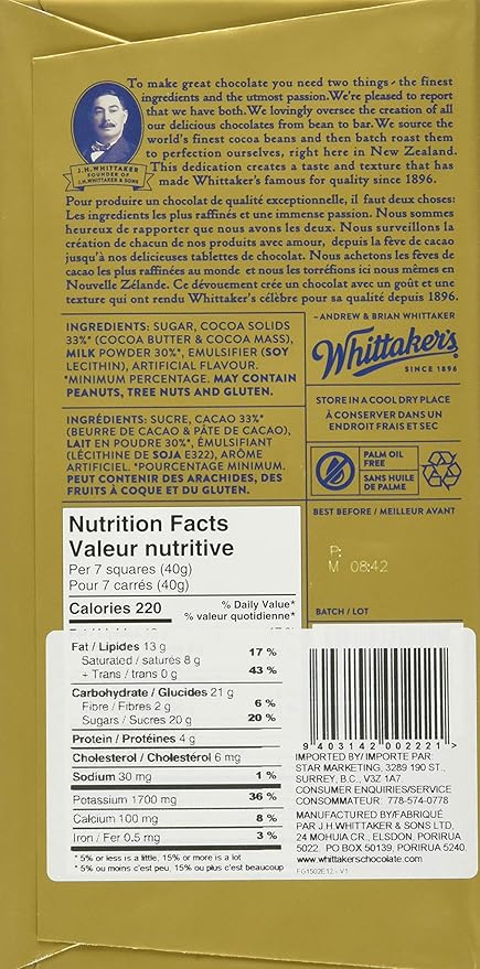 Whittaker's Chocolate Block 200g (Made in New Zealand) (Creamy Milk)
