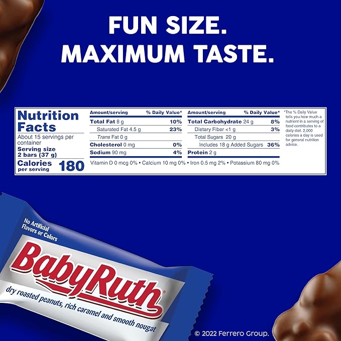 Baby Ruth Chocolatey Peanut Caramel Nougat Fun Size Individually Wrapped Candy Bars 10.2 oz each Bulk 12 Pack