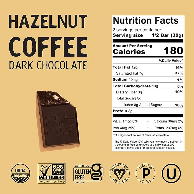 Hu Chocolate Bars | 12 Pack Hazelnut Coffee Crunch Chocolate | Natural Organic Vegan Gluten Free Paleo Non GMO Fair Trade Dark Chocolate | 2.1oz Each