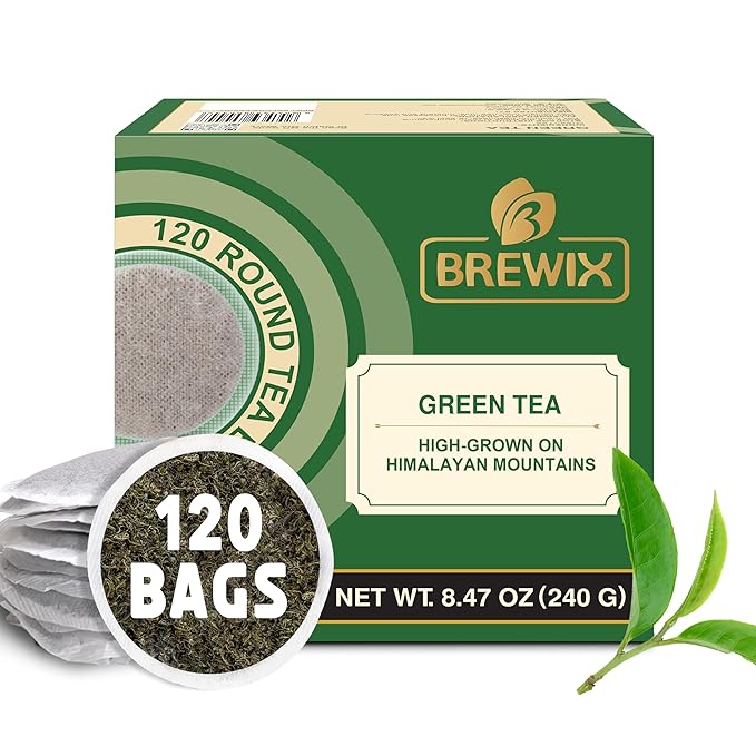 BREWIX Green Tea Bags From Himalayas (120 Round Tea Bag) Vacuum Packed for Freshness | Naturally Gluten Free I High Elevation Grown