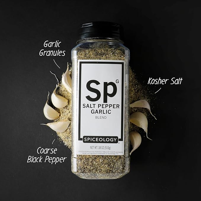 Spiceology – Salt Pepper Garlic (SPG) Seasoning – Premium Blend for Beef Pork Poultry &amp Veggies – Ideal as Steak Rub BBQ Seasoning &amp All-Purpose Meat Rub – 18 oz
