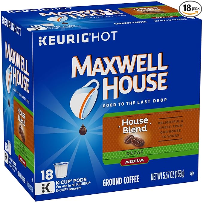 Maxwell House Decaf House Blend Medium Roast K-Cup Coffee Pods (72 Pods 4 Packs of 18)
