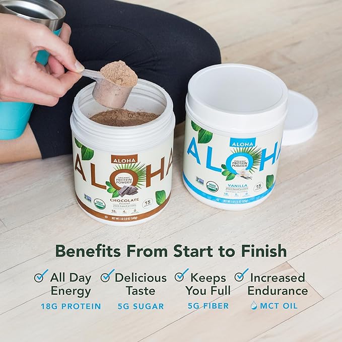 ALOHA Organic Plant Based Protein Powder Stevia Free Chocolate 19.6 oz 15 Servings