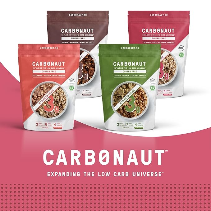Carbonaut Gluten Free Granola Strawberry Vanilla Crisp | Keto-Certified &amp Non-GMO | Perfect Keto Granola For Cereal Yogurt or Snacking | Only 3g of Carbs Per Serving 10 oz (Pack of 6)
