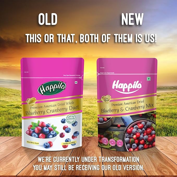Happilo Premium American Dried Whole Blueberry Cranberry Duet 200G Pack Dried Cranberries &amp Blueberries Mix 100% Organic Natural Real Dried Berries Low Calorie Snack Pack Of 1