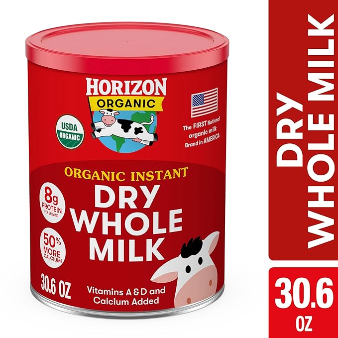 Horizon Organic Instant Dry Whole Milk Powder 30.6 oz USDA Organic Non-GMO Shelf Stable Great for Baking Cooking Beverages Emergency Storage Pantry Essential