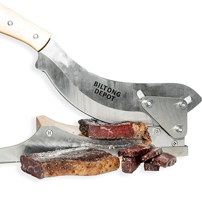 Biltong Depot Stainless Steel Biltong Cutter + Original Biltong Steak Slab with Fat (8oz) | Gift Pack | Air-Dried Beef Jerky Snack | High Protein | Keto &amp Paleo Friendly | Zero Sugar | Gluten Free
