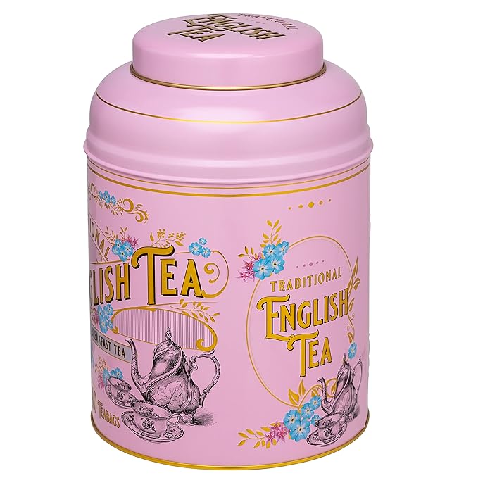 New English Teas Vintage Victorian Tea Tin in Pink with 240 English Breakfast Teabags