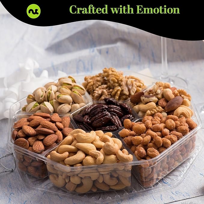 NUT CRAVINGS - Happy Birthday Treats Mixed Nuts Gift Basket with Bday Ribbon (7 Assortments) Food Platter Healthy Snack Care Package Food Assortments
